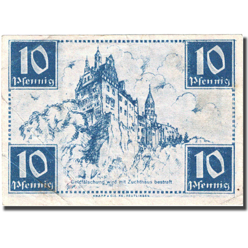 Banknote, Germany, Württemberg, 10 Pfennig, château 1947 EF(40-45) Mehl:WTB 43b