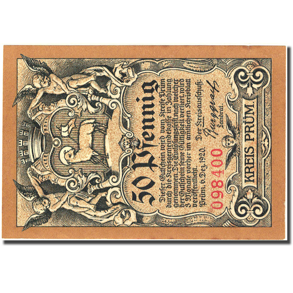 Banknote, Germany, Kreis Prüm, 50 Pfennig, château, 1920 UNC(60-62) Mehl P40.1b