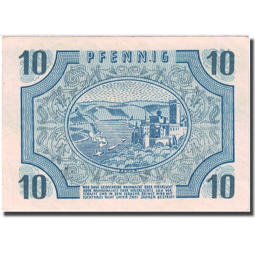 Banconote, Germania, Coblenz, 10 Pfennig, château, 1947-10-15, SPL Mehl RPF 2