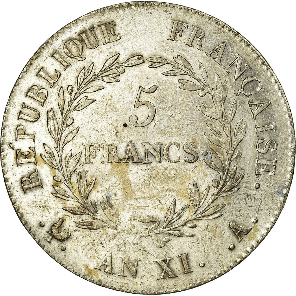 Coin, France, Napoleon I, 5 Francs, An XI, Paris, AU(50-53), Silver, KM:650.1