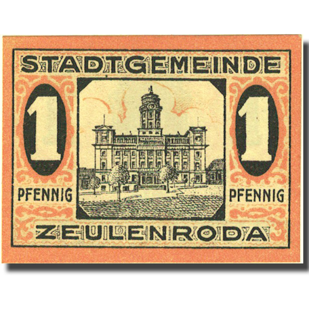 Banknote, Germany, Zeulenroda, 1 Pfennig, château, 1920 UNC(63) Mehl Z8.8a