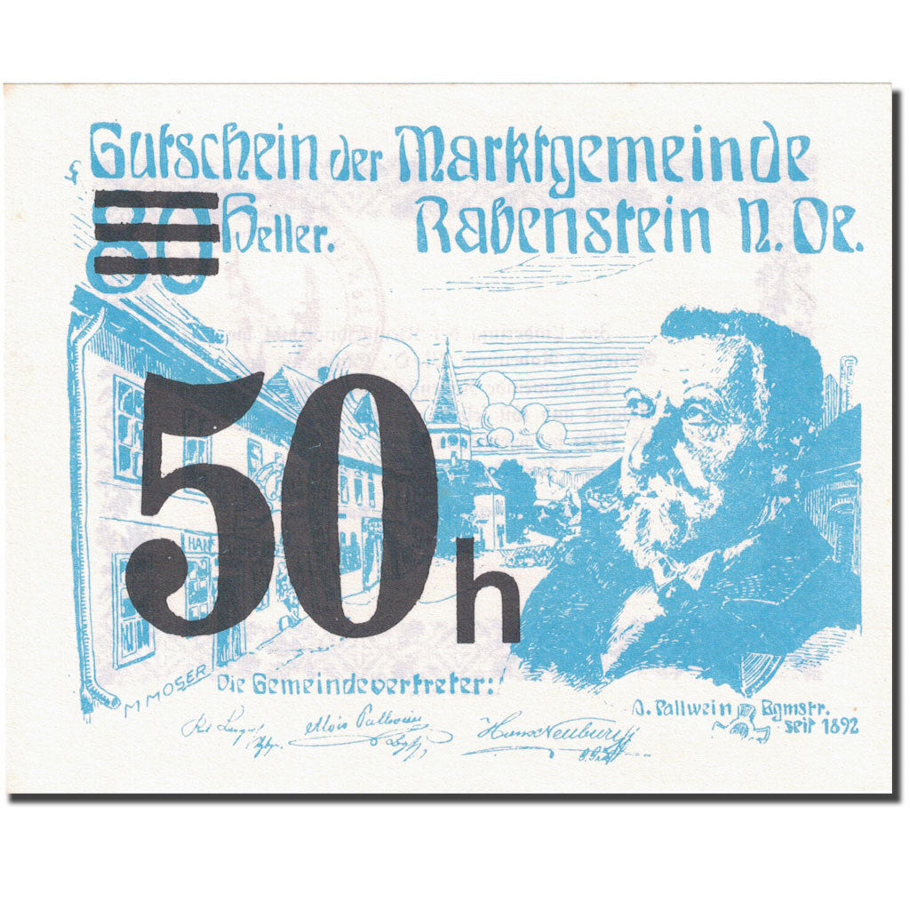 Banknote, Austria, Rabenstein, 50 Heller, personnage 1920-04-19 black UNC(63)