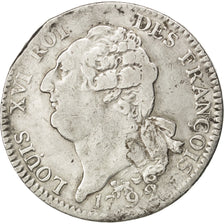 FRANCE, Écu de 6 livres françois, ECU, 6 Livres, 1792, Paris, KM #615.1, VF...