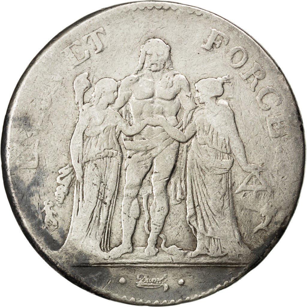 FRANCE, Union et Force, 5 Francs, 1795, Paris, KM #639.1, VF(30-35), Silver,...