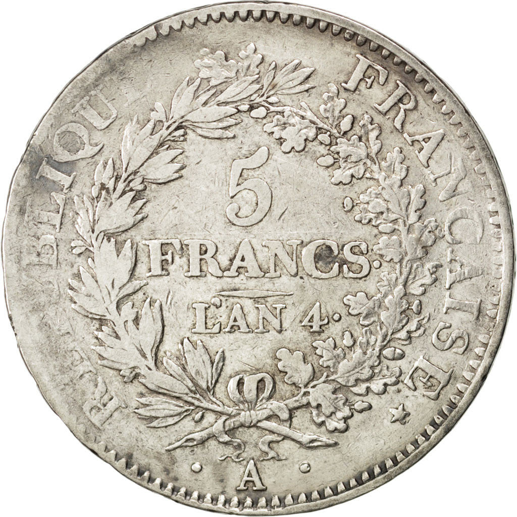 FRANCE, Union et Force, 5 Francs, 1795, Paris, KM #639.1, VF(30-35), Silver,...