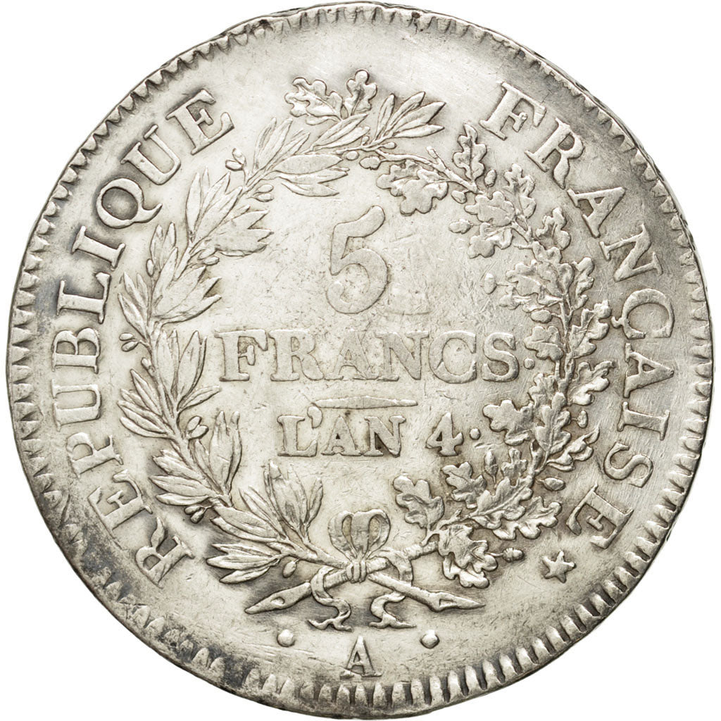 Directoire, 5 Francs Union et Force An 4 Paris, KM 639.1