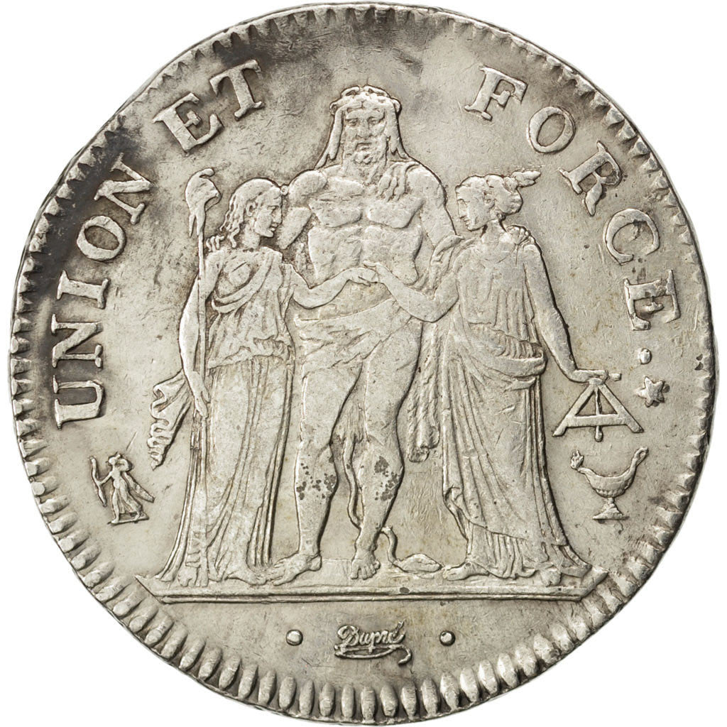 Coin, France, Union et Force, 5 Francs, 1798, Bordeaux, AU(50-53), Silver