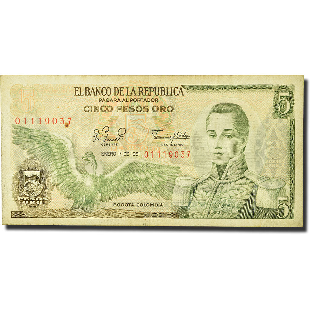 Geldschein, Kolumbien, 5 Pesos Oro, 1961-1964, 1981-01-01, KM:406f, SS