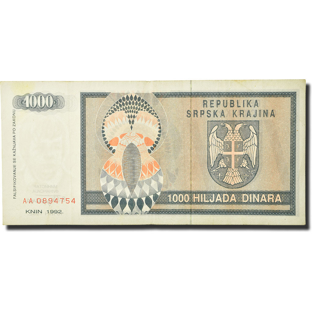 Banknote, Bosnia - Herzegovina, 1000 Dinara, 1992-1993, 1992, KM:137a, EF(40-45)
