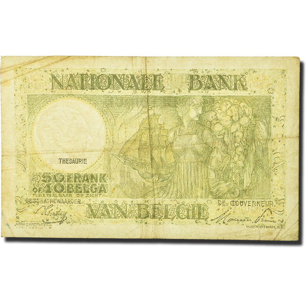 Banknot, Belgia, 50 Francs-10 Belgas, 1933-1935, 1944-11-25, KM:106, VF(20-25)