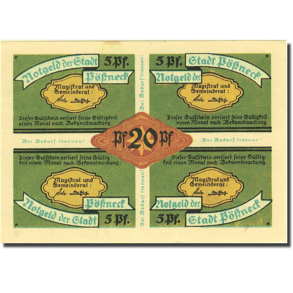 Banknote, Germany, Possneck, 20 Pfennig, valeur faciale 1921 UNC(63) Mehl 1066.6