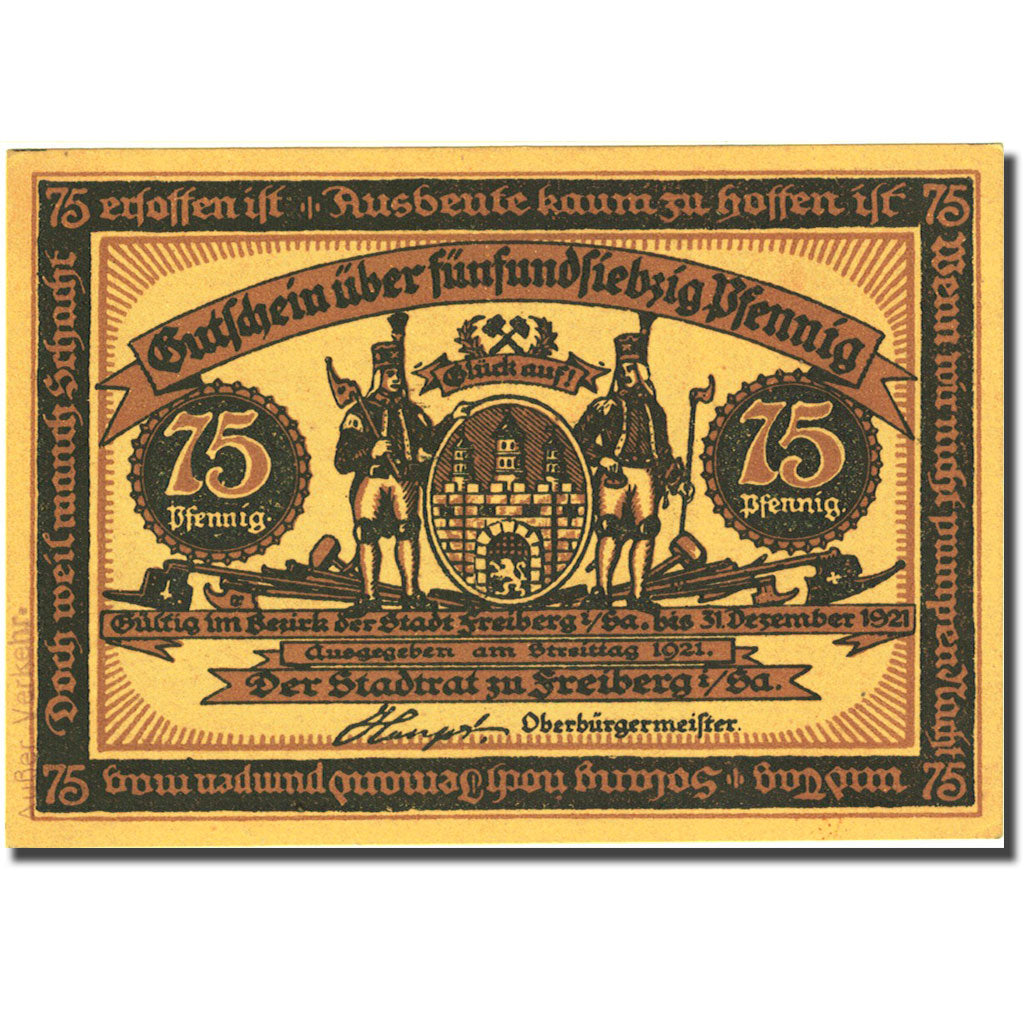 Banconote, Germania, Freiberg, 75 Pfennig, château, 1921, SPL Mehl 379.4a