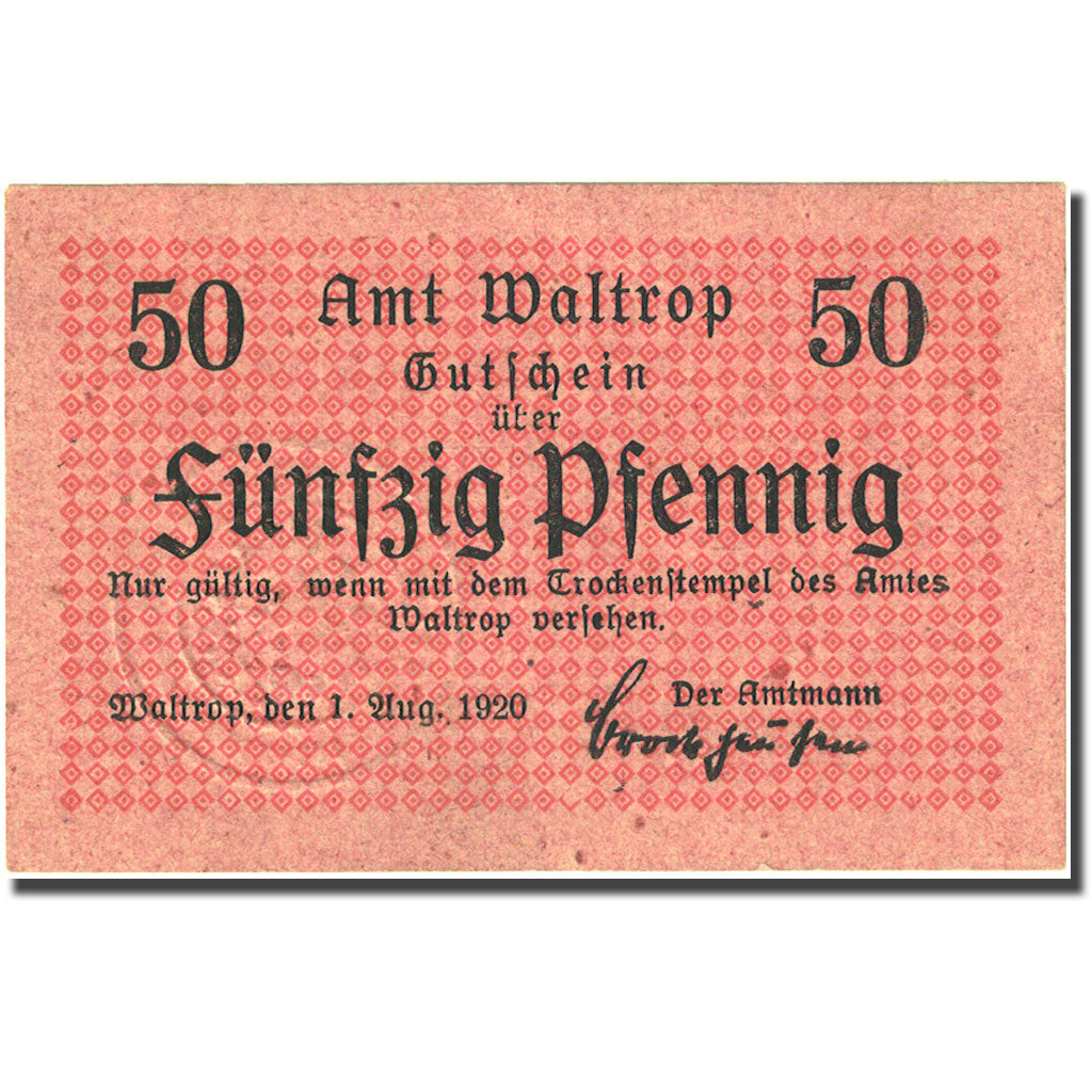 Banknote, Germany, Waltrop, 50 Pfennig, pont 1920-08-01 UNC(63) Mehl W7.1d