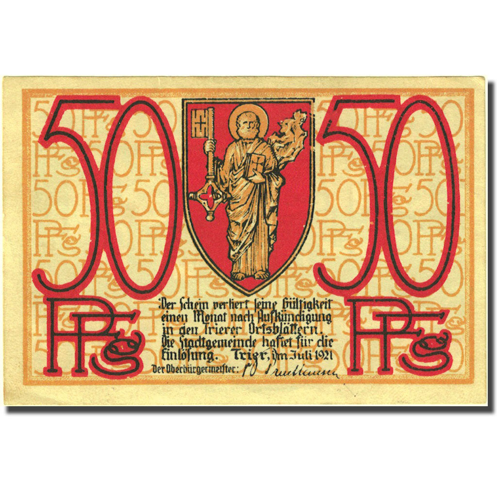 Banknote, Germany, Trier, 50 Pfennig, personnage, 1921, UNC(63), Mehl:T27.10