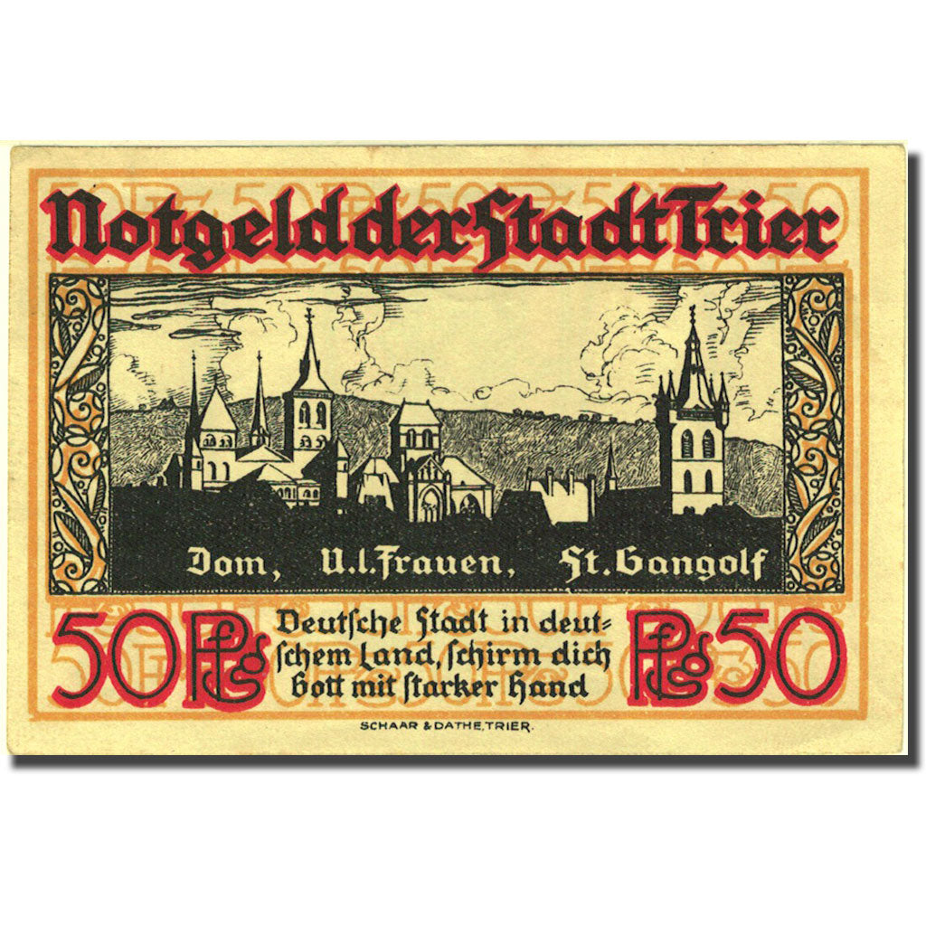Banknote, Germany, Trier, 50 Pfennig, personnage, 1921, UNC(63), Mehl:T27.10