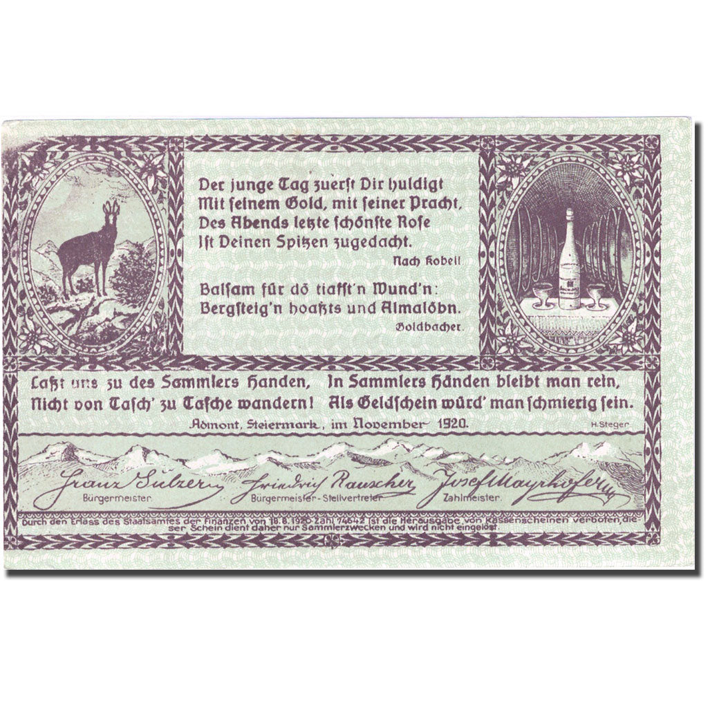 Banknote, Austria, Admont, 40 Heller, montagne, 1920, UNC(60-62), Mehl:FSb6