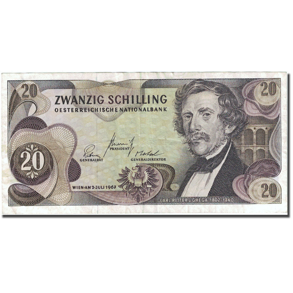 Banknote, Austria, 20 Schilling, 1966-1970, 1967-07-02, KM:142a, EF(40-45)