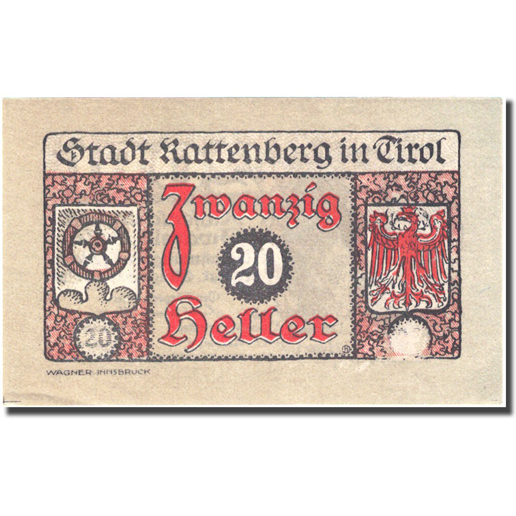 Banknote, Austria, Rattenberg, 20 Heller, personnage, 1920 UNC(60-62) FS 821 I