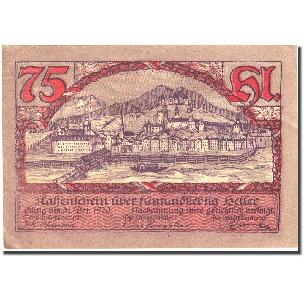 Banknote, Austria, Rattenberg, 75 Heller, château 1920-12-31 AU(50-53) FS 821 I