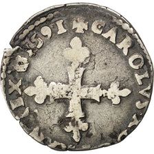 FRANCE, 1/8 Ecu, 1591, Rouen, VF(20-25), Silver, Sombart #4672, 4.55