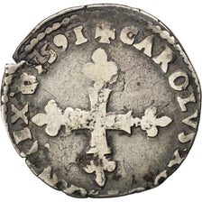 FRANCE, 1/8 Ecu, 1591, Rouen, VF(20-25), Silver, Sombart #4672, 4.55