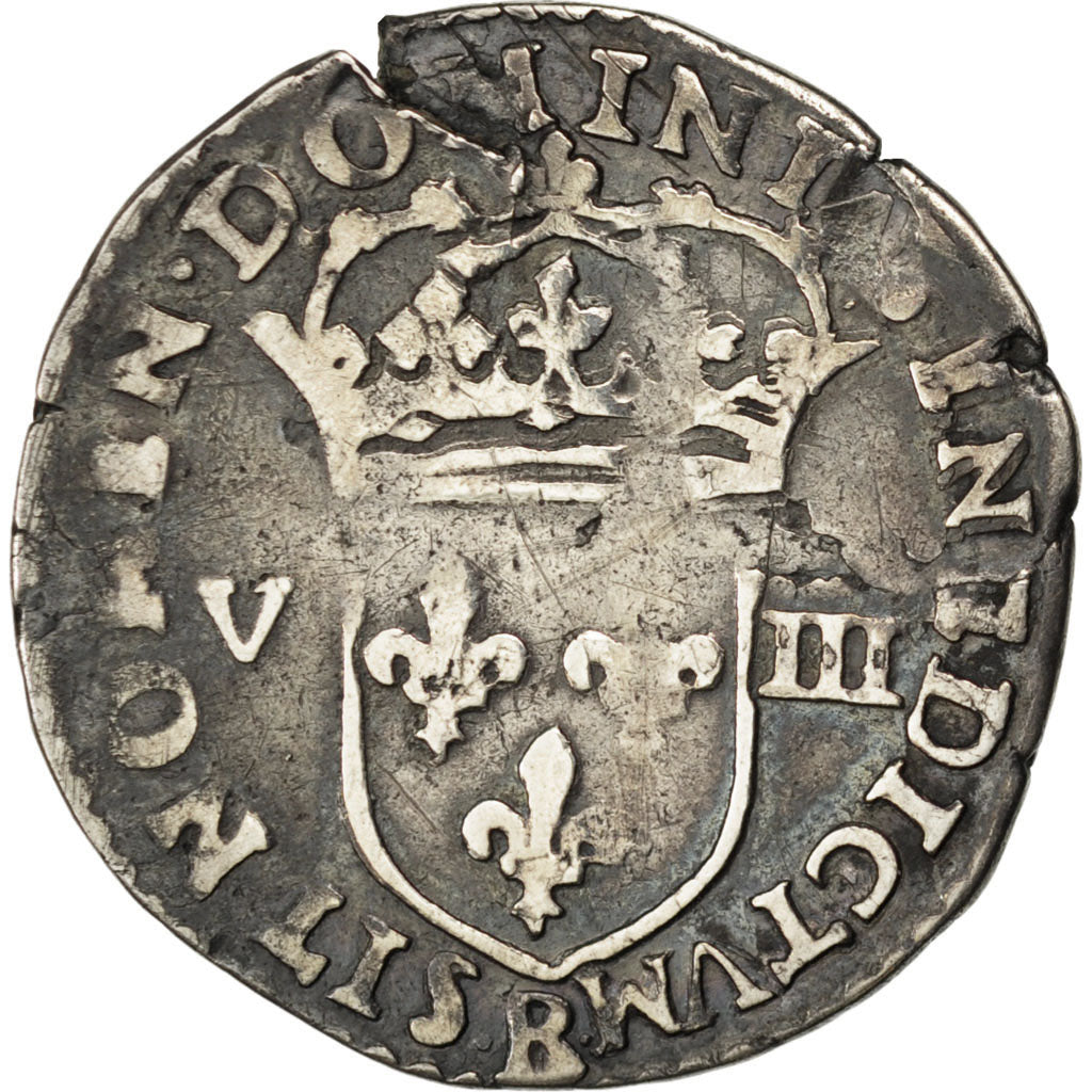 FRANCE, 1/8 Ecu, 1591, Rouen, VF(20-25), Silver, Sombart #4672, 4.55