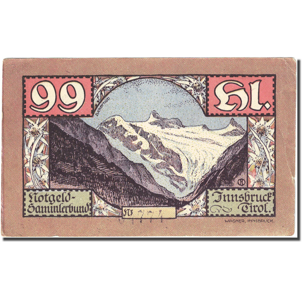 Billet, Autriche, Innsbruck, 99 Heller, Blason 1920-12-31, TTB, Mehl:FS 412Ia