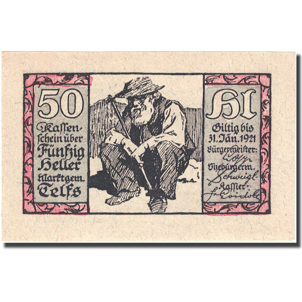 Banknote, Austria, Telfs, 50 Heller, personnage 1921-01-31, UNC(63) FS 1061a