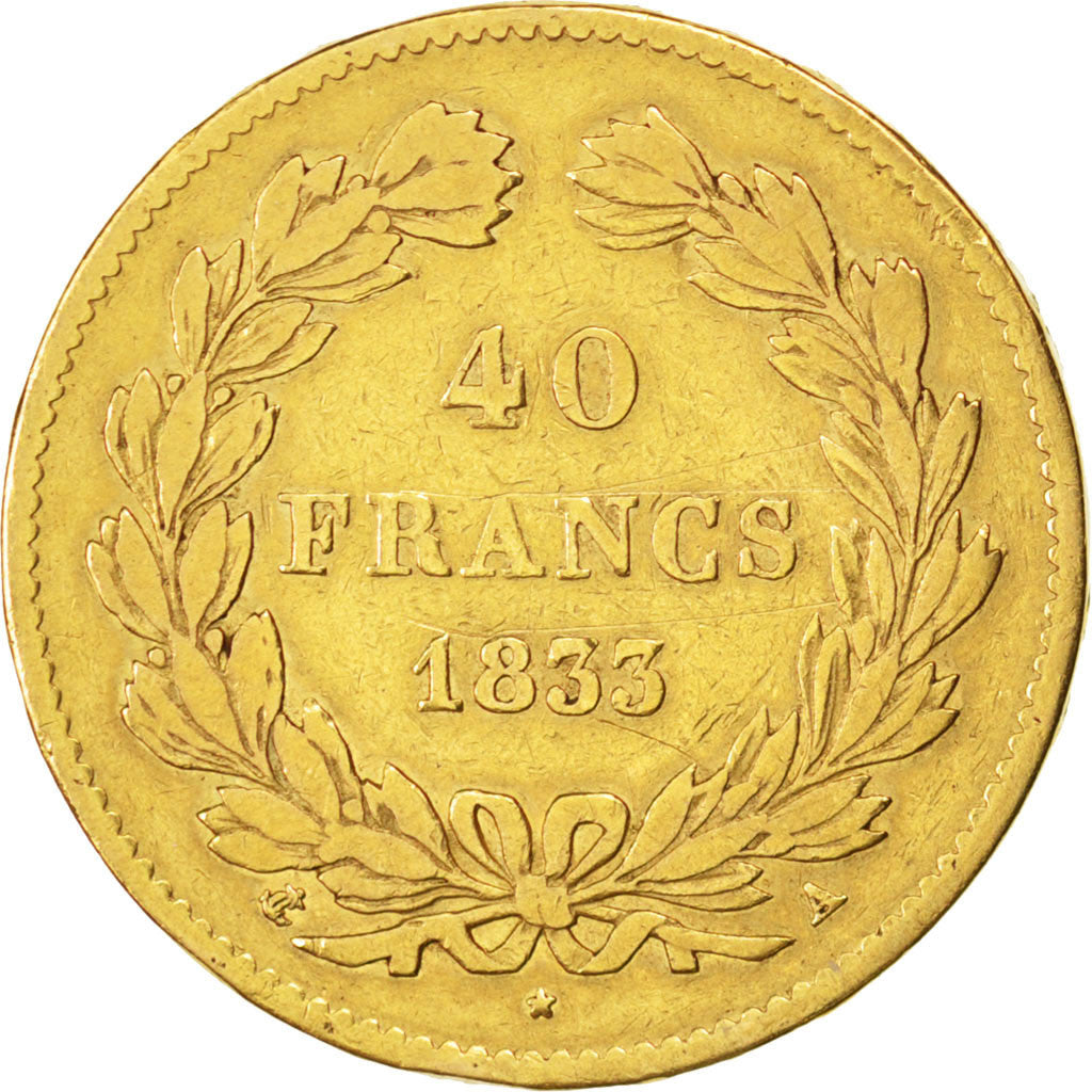 FRANCE, Louis-Philippe, 40 Francs, 1833, Paris, KM #747.1, VF(20-25), Gold,...