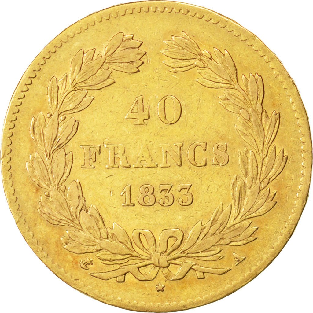 FRANCE, Louis-Philippe, 40 Francs, 1833, Paris, KM #747.1, EF(40-45), Gold,...