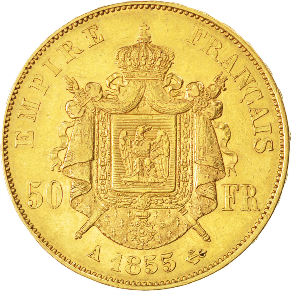 FRANCE, Napoléon III, 50 Francs, 1855, Paris, KM #785.1, EF(40-45), Gold, Gadour
