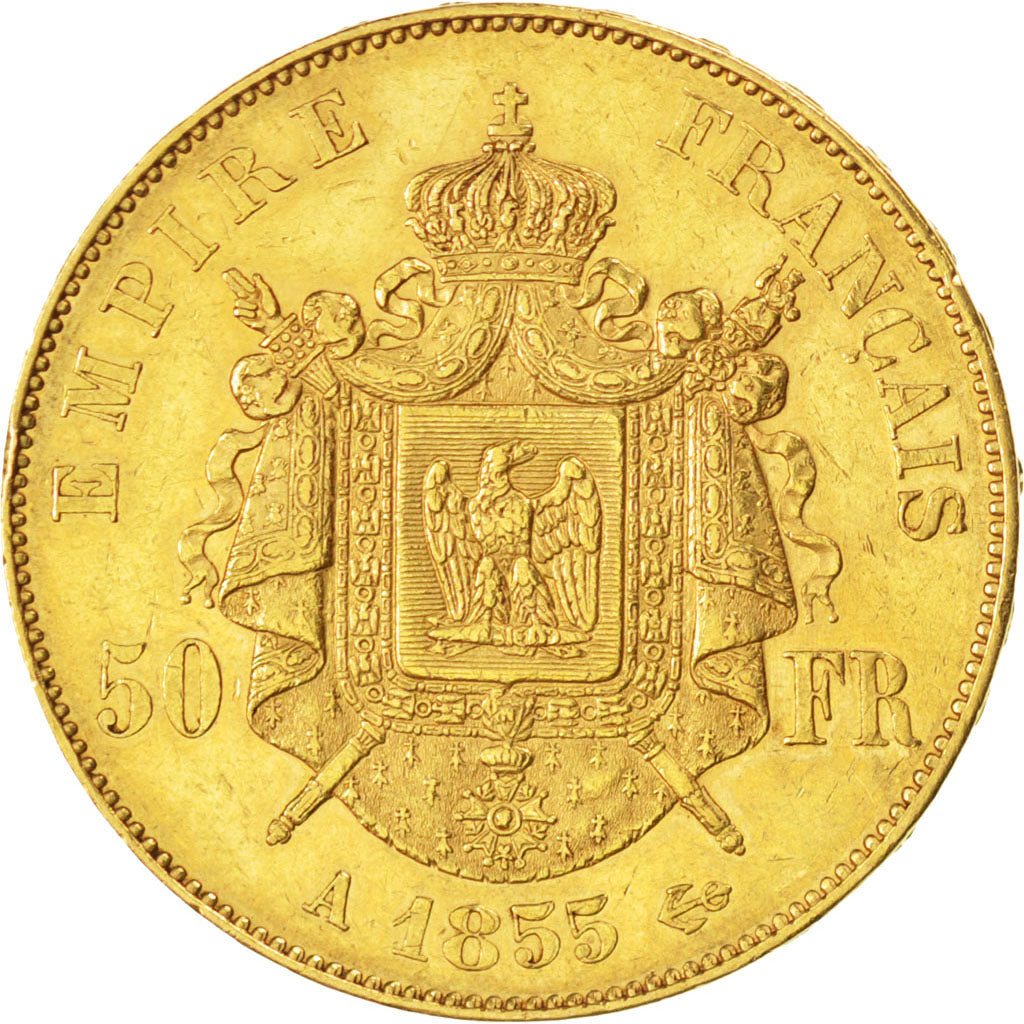 FRANCE, Napoléon III, 50 Francs, 1855, Paris, KM #785.1, EF(40-45), Gold, Gadour