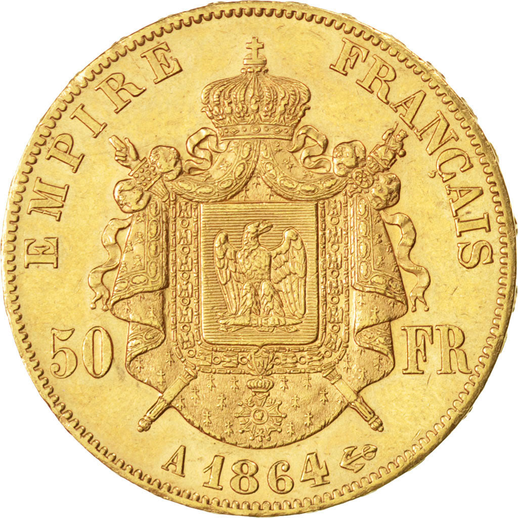 FRANCE, Napoléon III, 50 Francs, 1864, Paris, KM #804.1, AU(55-58), Gold, Gadour