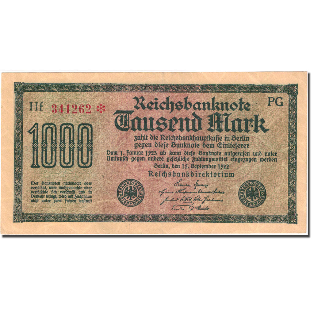 Banknote, Germany, 1000 Mark, 1922, 1922-09-15, KM:76b, AU(55-58)