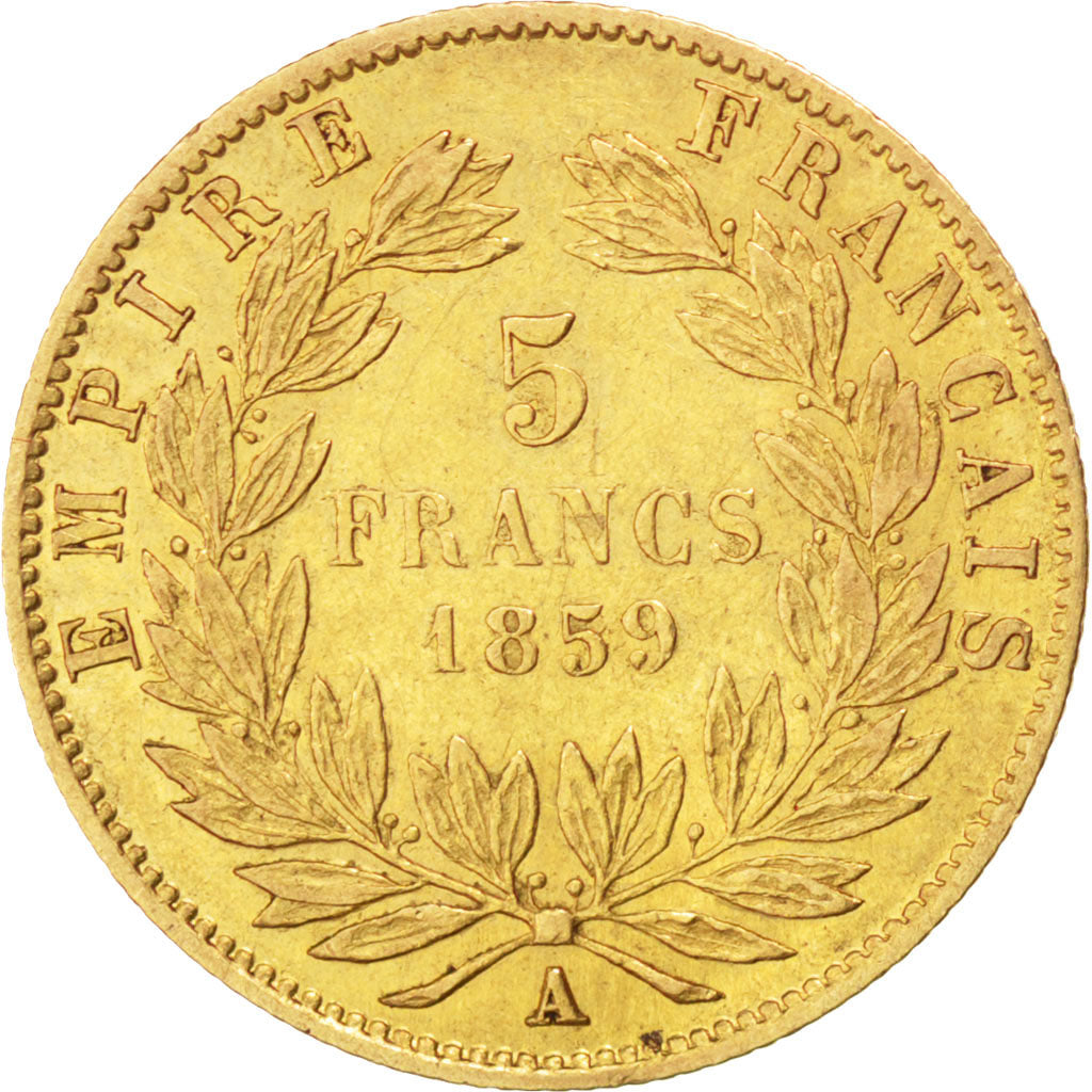 Francia, Napoleon III, Napoléon III, 5 Francs, 1859, Paris, BB, Oro, KM:787....