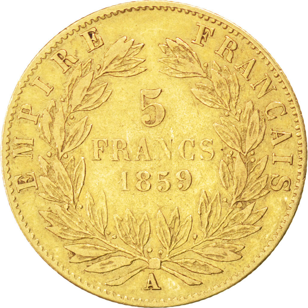 Francia, Napoleon III, Napoléon III, 5 Francs, 1859, Paris, BB, Oro, KM:787....