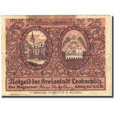Banknote, Germany, Leobschutz, 25 Pfennig, château, 1922 VF(20-25) Mehl:793.1a