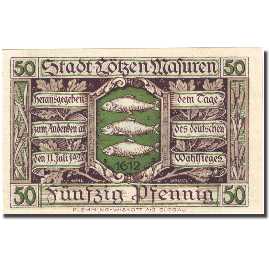 Banknote, Germany, Lötzen, 50 Pfennig, château, 1920 UNC(63) Mehl:814.1a