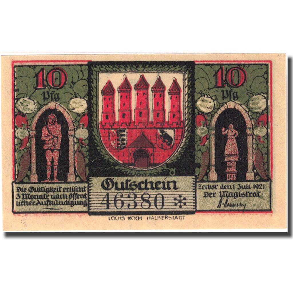 Banknote, Germany, Zerbst, 10 Pfennig, château, 1921 UNC(63) Mehl:1469.2a