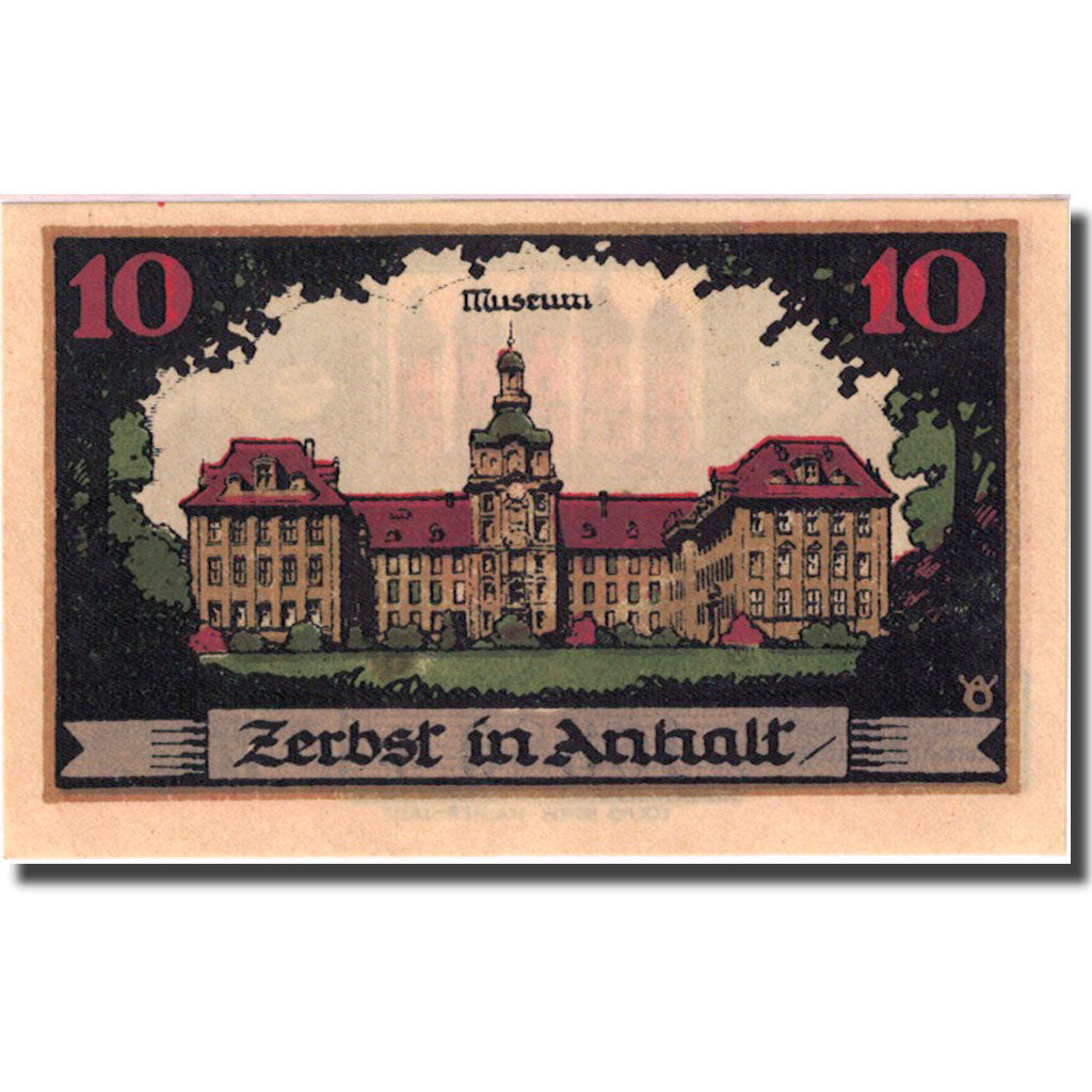 Banknote, Germany, Zerbst, 10 Pfennig, château, 1921 UNC(63) Mehl:1469.2a