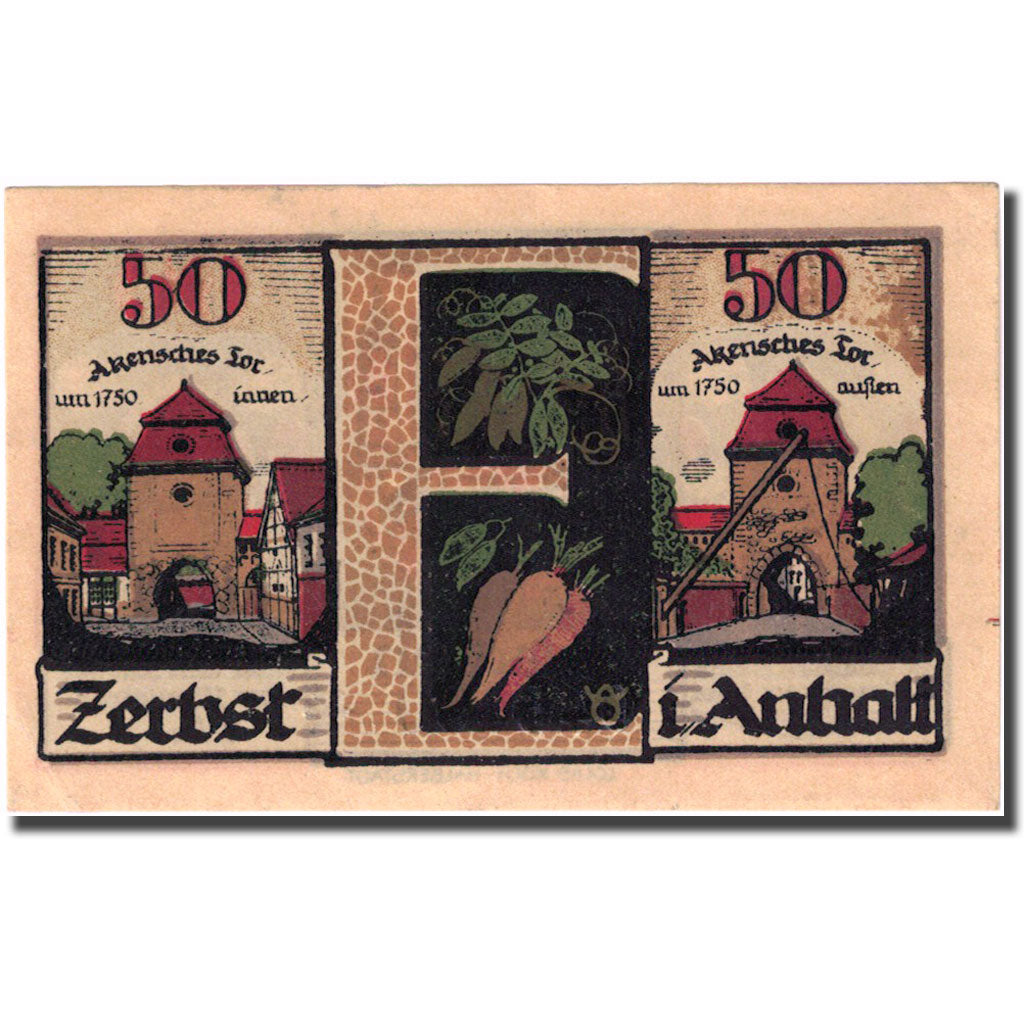 Banknote, Germany, Zerbst, 50 Pfennig, château, 1921 UNC(60-62) Mehl:1469.2a