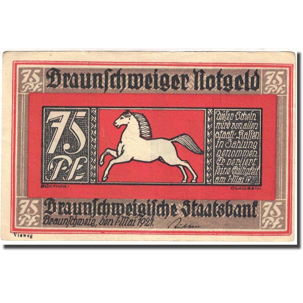 Banknote, Germany, Brauns, 75 Pfennig, Eglise, 1921 EF(40-45) Mehl:155.2i