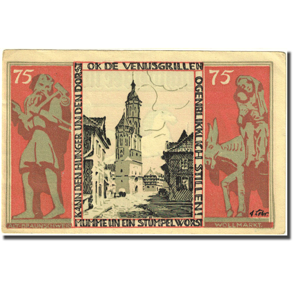 Banknote, Germany, Brauns, 75 Pfennig, Eglise, 1921 EF(40-45) Mehl:155.2i