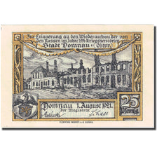 Banknote, Germany, Domnau, 25 Pfennig, ruine, 1921 UNC(63) Mehl:280.1