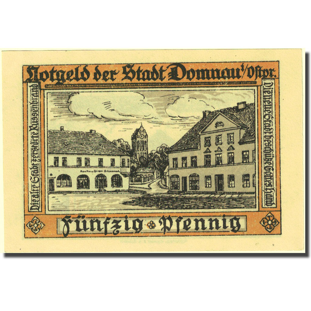 Billet, Allemagne, Domnau, 50 Pfennig, ruine 1, 1921, 1921-08-01 SUP+ Mehl:280.1