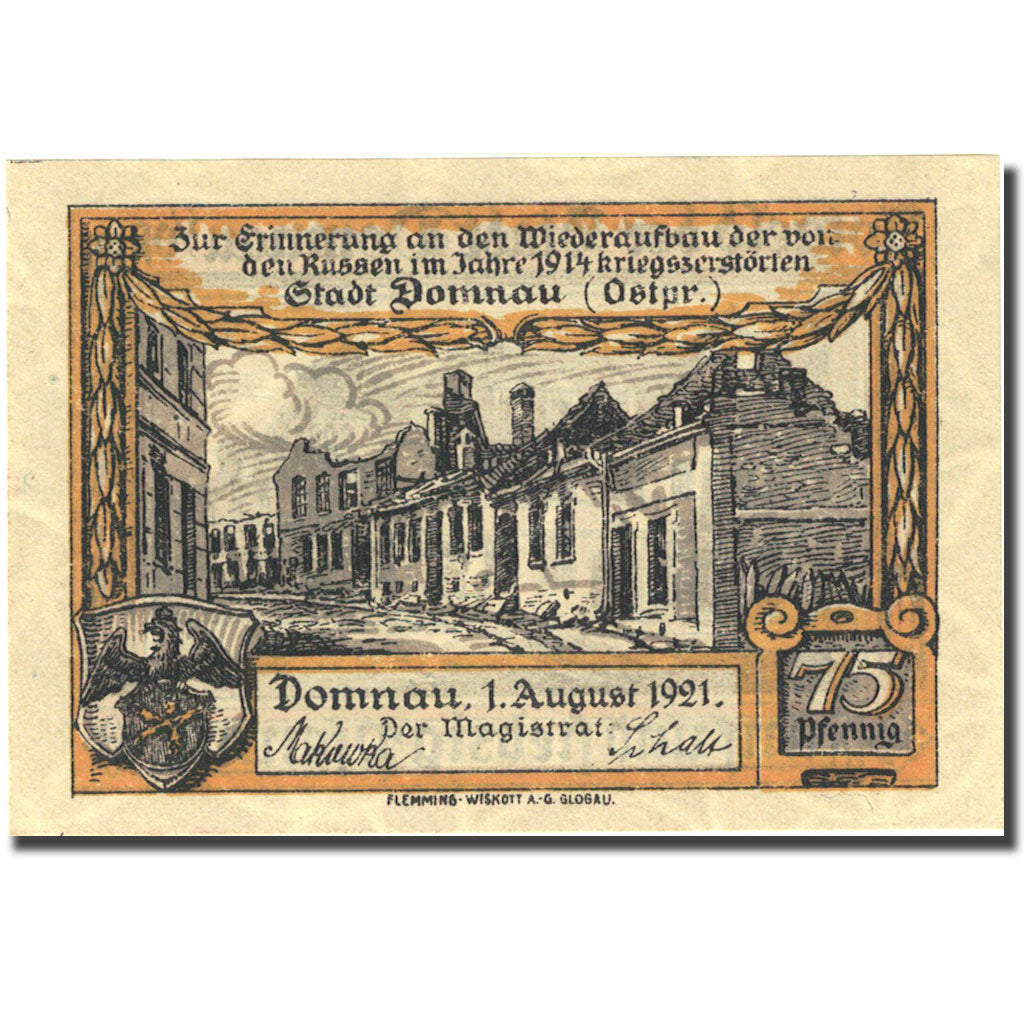 Banknote, Germany, Domnau, 75 Pfennig, ruine 2, 1921 UNC(63) Mehl:280.1