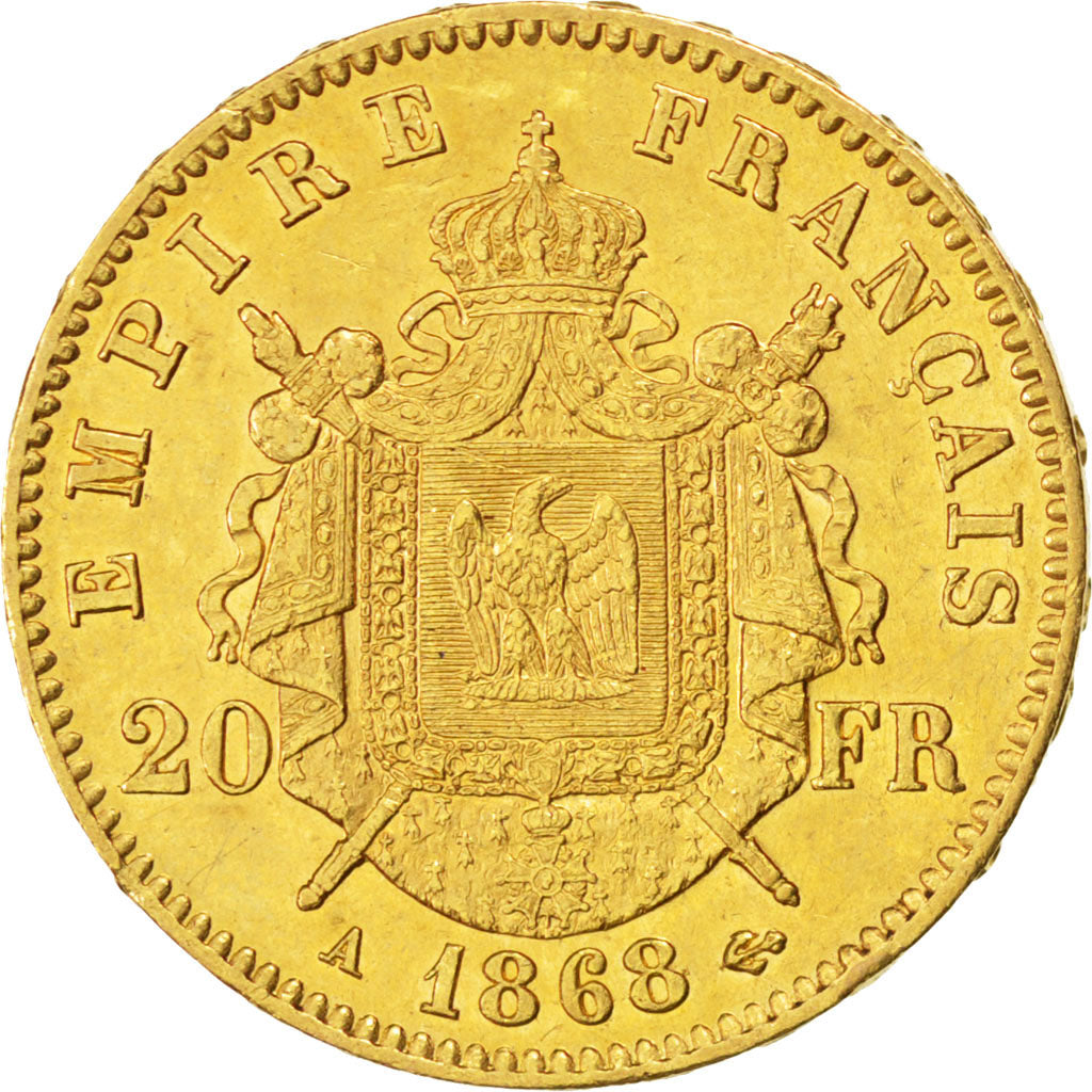 FRANCE, Napoléon III, 20 Francs, 1868, Paris, KM #801.1, AU(50-53), Gold, Gadour