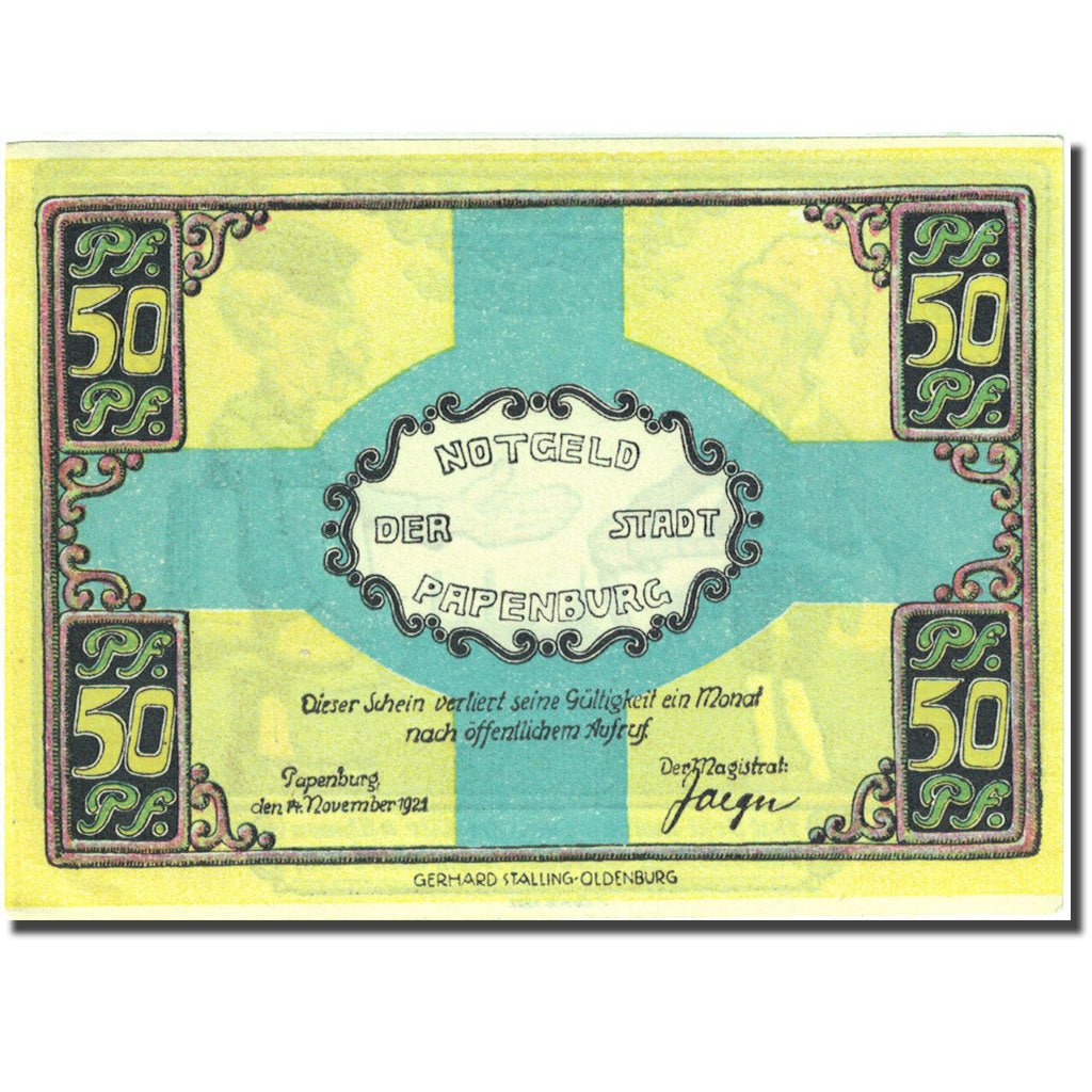 Banknote, Germany, Papenburg, 50 Pfennig, personnage 1921 UNC(60-62) Mehl:1044.1