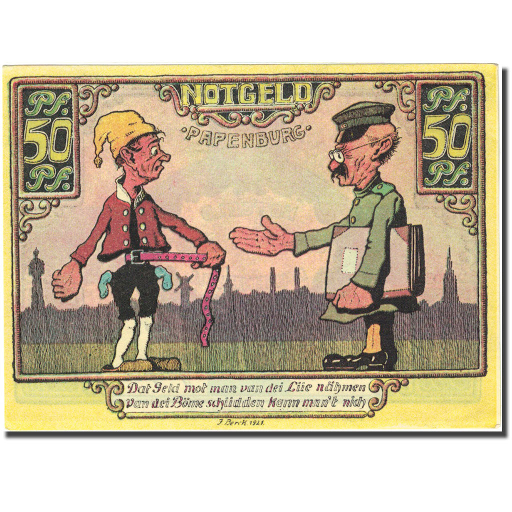 Banknote, Germany, Papenburg, 50 Pfennig, personnage 1921 UNC(60-62) Mehl:1044.1