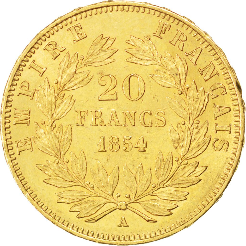 FRANCE, Napoléon III, 20 Francs, 1854, Paris, KM #781.1, AU(50-53), Gold, Gadour